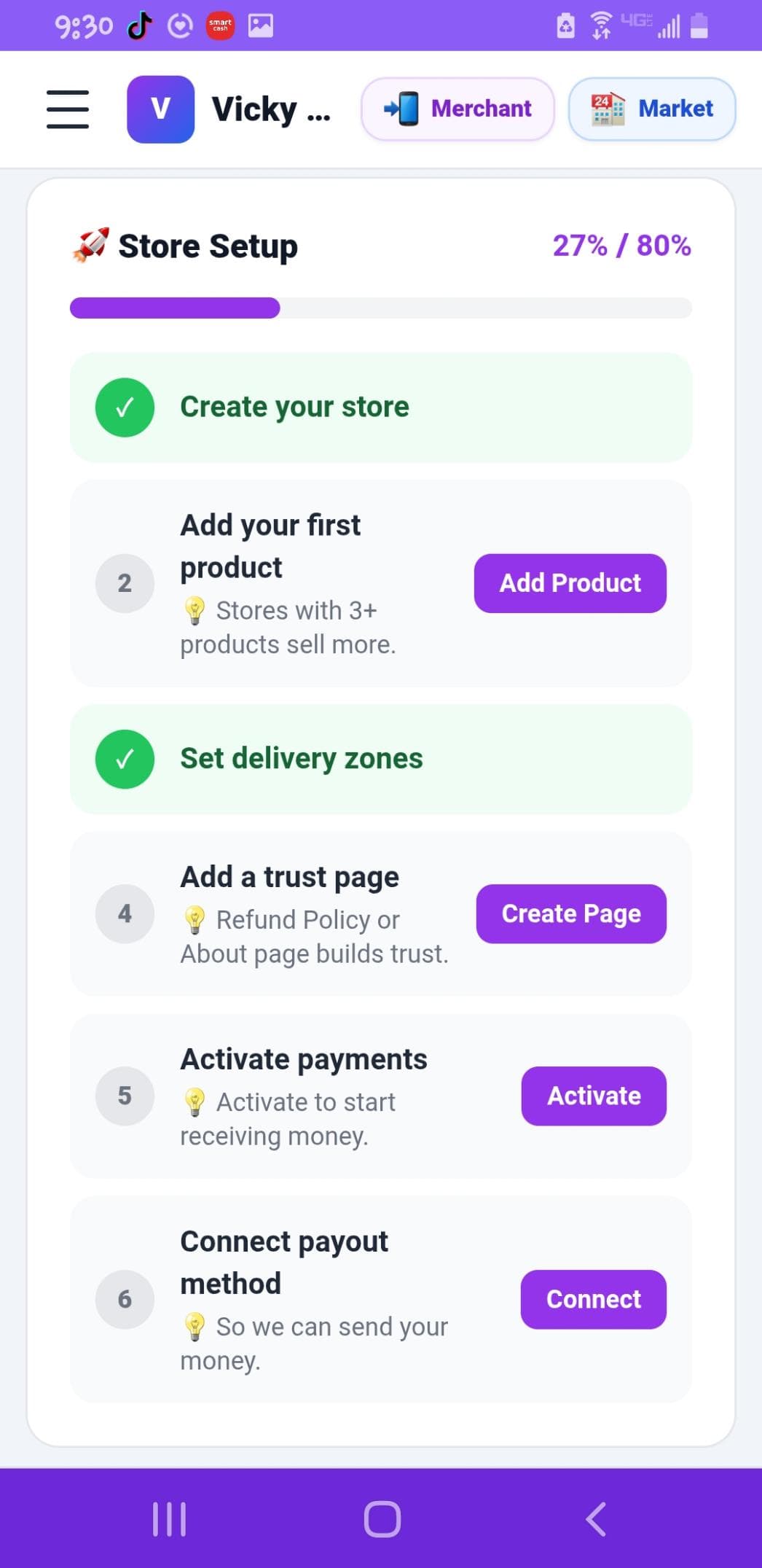 OrizzonCart Store Setup onboarding dashboard